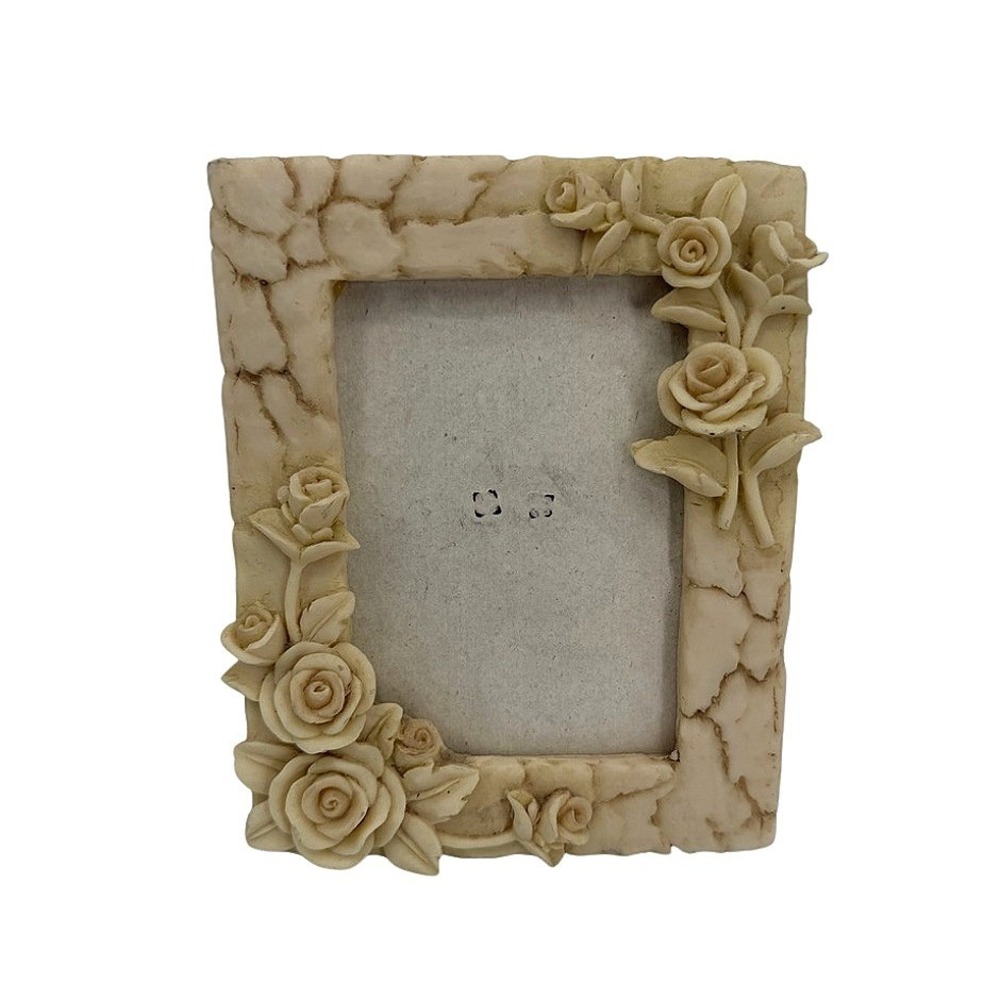 Raised Rose Floral Picture Frame Faux Stone Resin Shabby‎ Chic Cottage Core